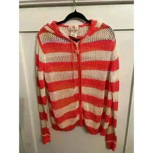 Quacker Factory Zip-Up Coral Sweater with Starfish Zipper Pull, XL